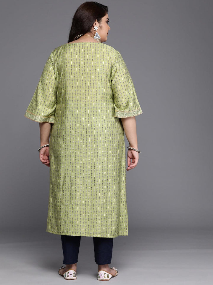 Plus Size Green Printed Silk Straight Kurta