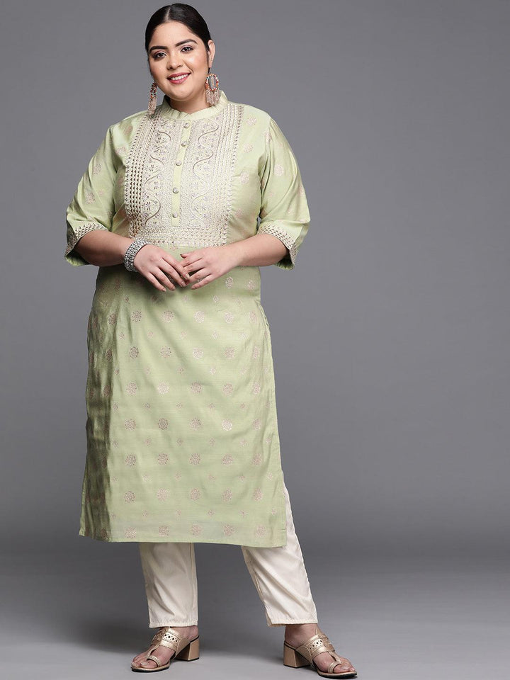 Plus Size Green Yoke Design Chanderi Silk Kurta - ShopLibas