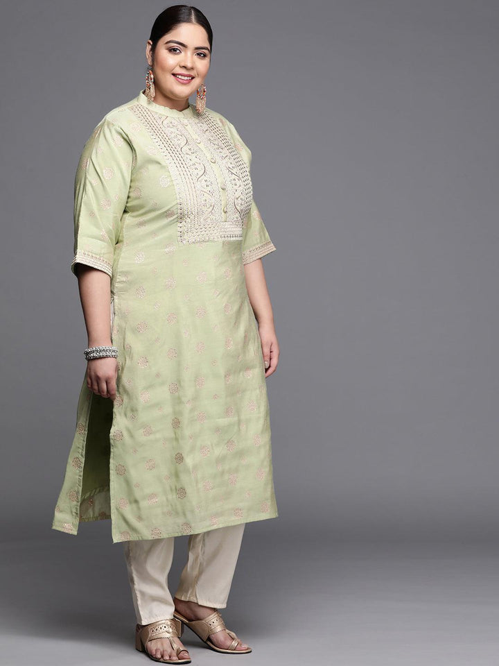 Plus Size Green Yoke Design Chanderi Silk Kurta - ShopLibas