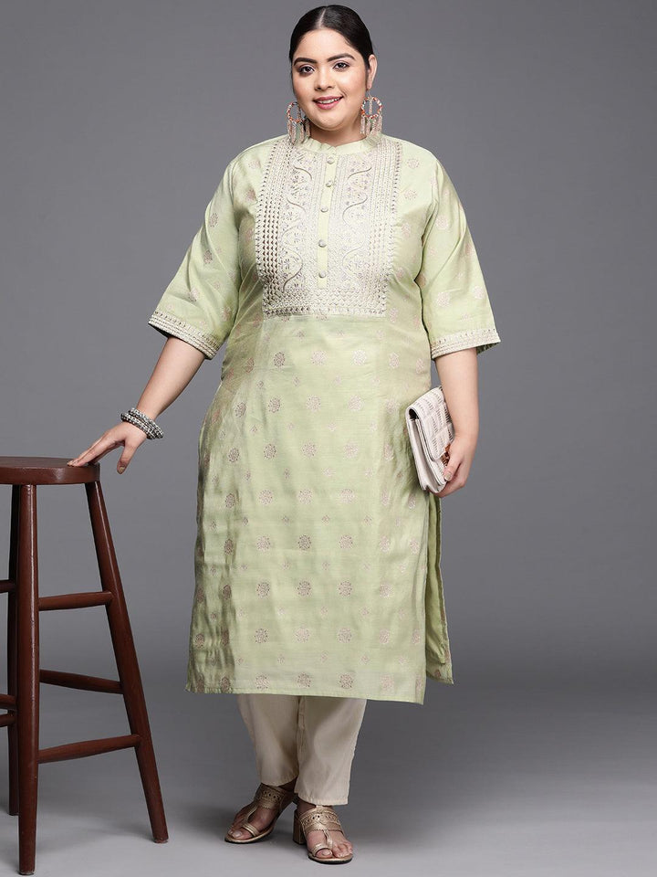 Plus Size Green Yoke Design Chanderi Silk Kurta - ShopLibas