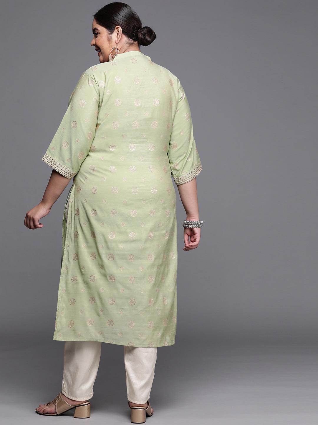 Plus Size Green Yoke Design Chanderi Silk Kurta - ShopLibas