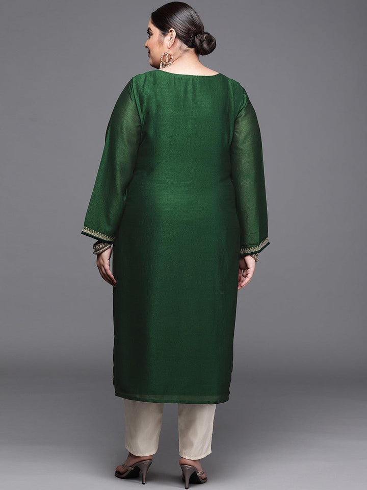 Plus Size Green Yoke Design Silk Kurta - ShopLibas
