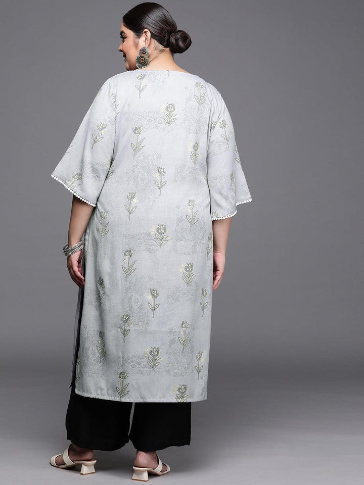Plus Size Grey Printed Rayon Kurta - ShopLibas