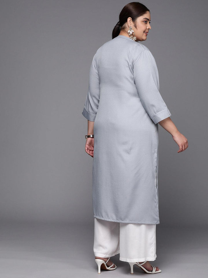 Plus Size Grey Woven Design Rayon Straight Kurta
