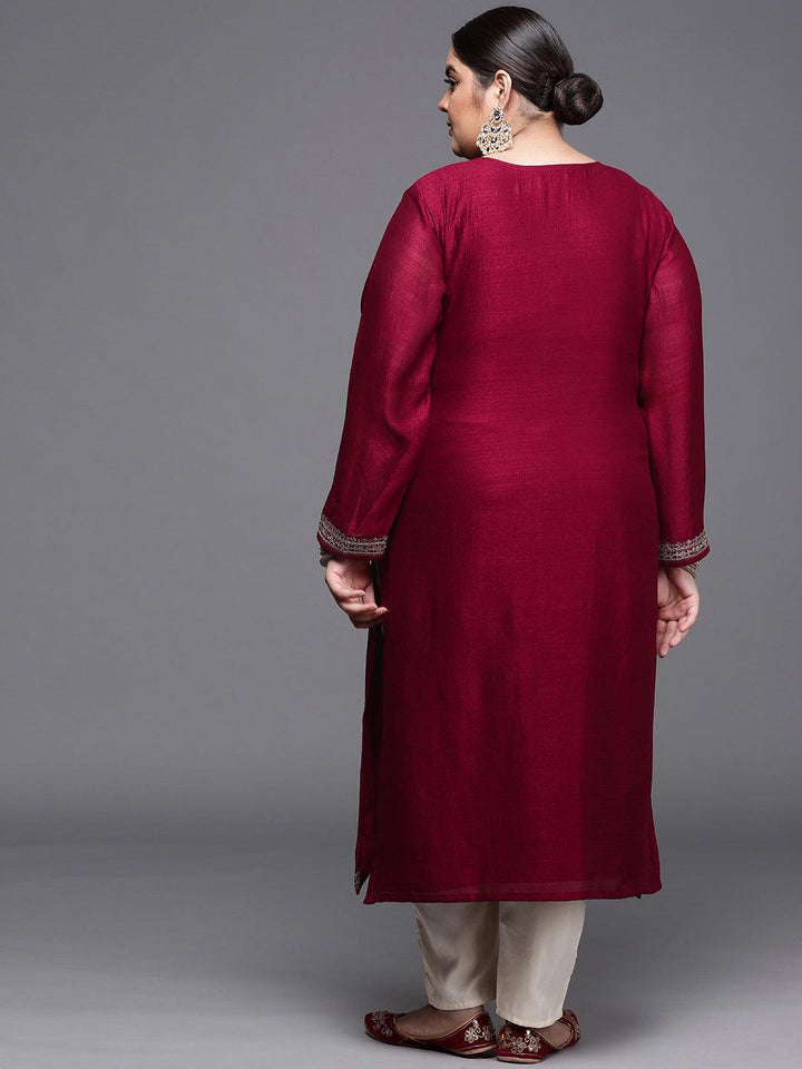Plus Size Magenta Yoke Design Silk Kurta - ShopLibas