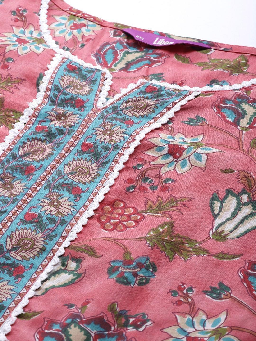 Plus Size Multi Printed Cotton Straight Suit Set - Libas 