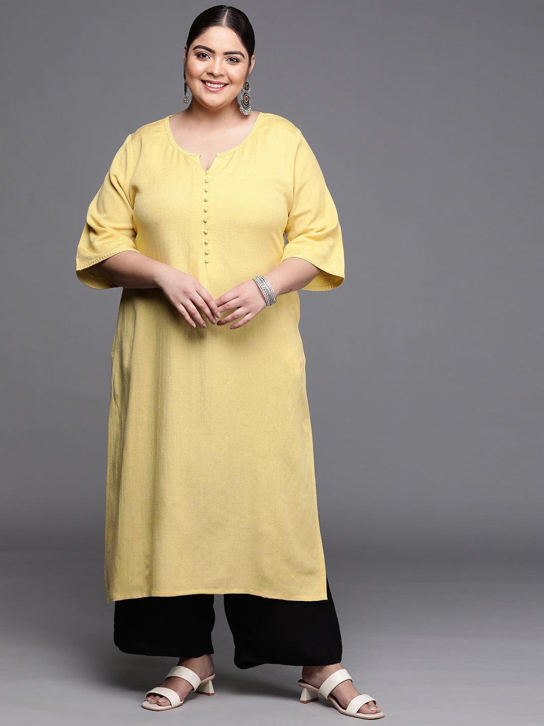 Plus Size Mustard Solid Rayon Kurta - ShopLibas