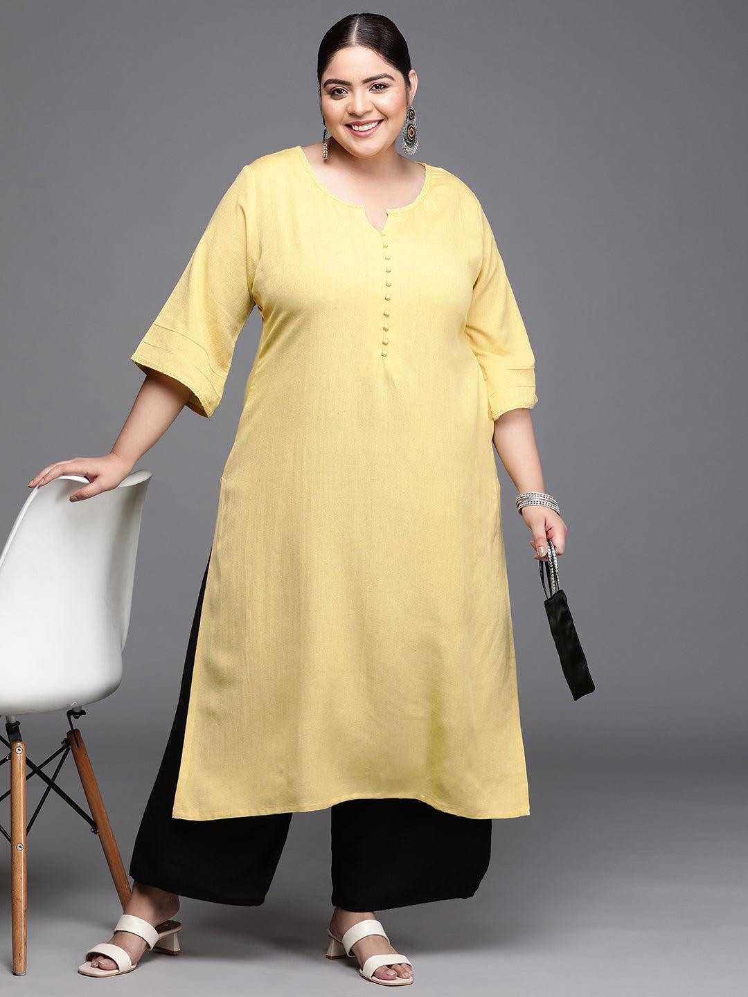 Plus Size Mustard Solid Rayon Kurta - ShopLibas 
