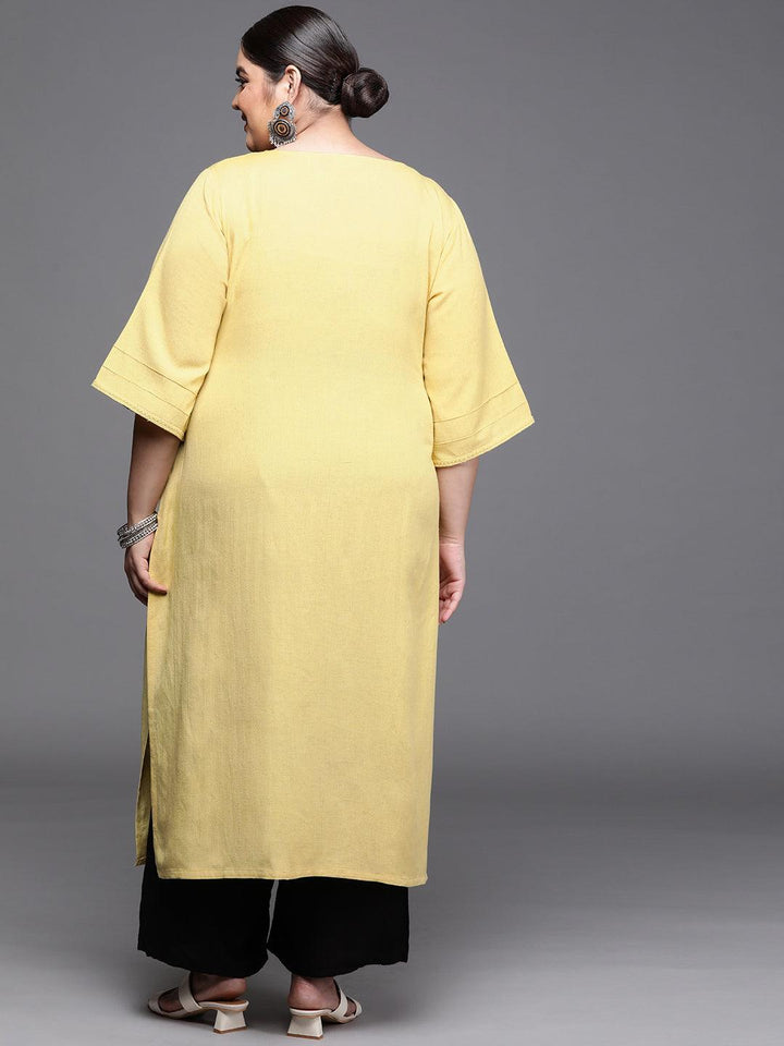 Plus Size Mustard Solid Rayon Kurta