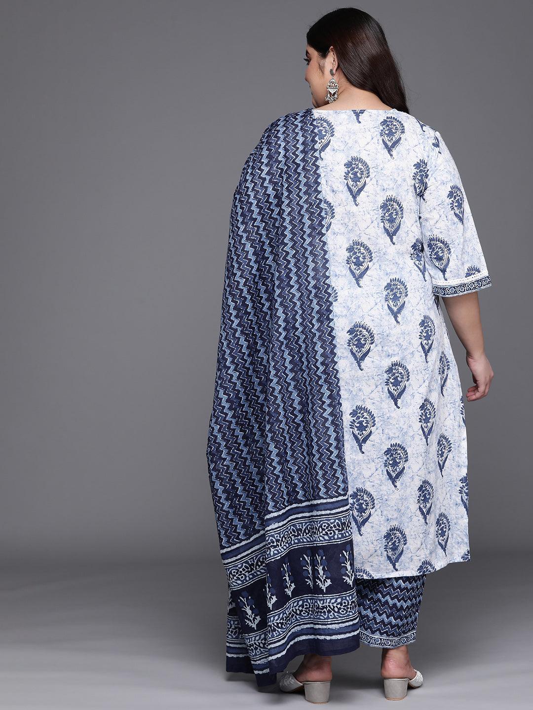 Plus Size White Yoke Design Cotton Suit Set - ShopLibas 