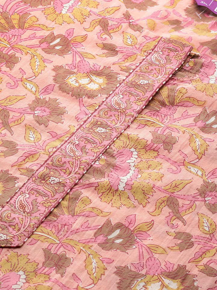 Plus Size Peach Printed Cotton Kurta