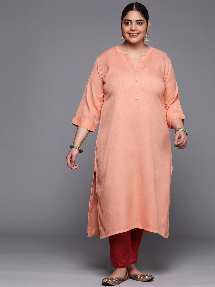Plus Size Peach Woven Design Rayon Straight Kurta