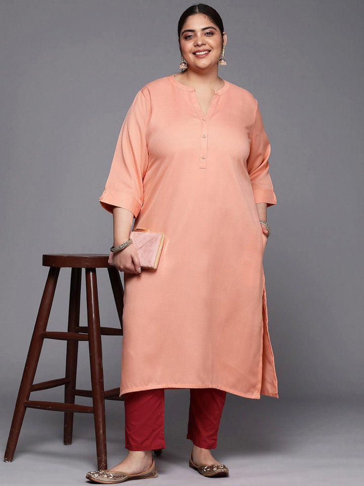 Plus Size Peach Woven Design Rayon Straight Kurta