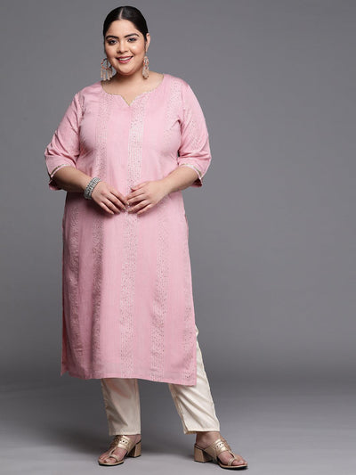 Plus Size Pink Embellished Chanderi Silk Kurta - ShopLibas