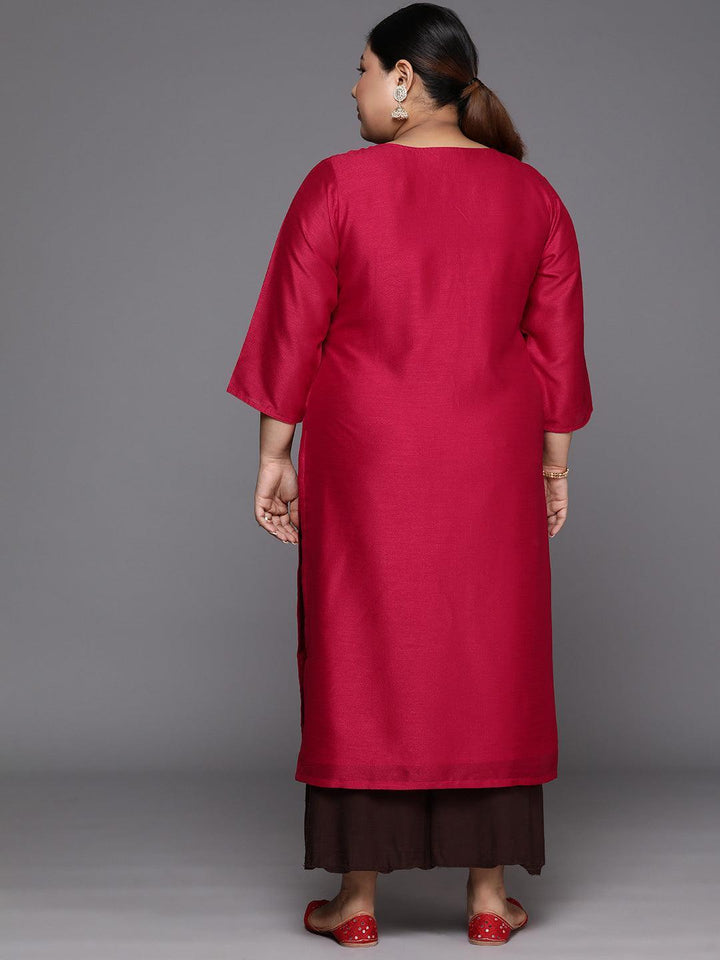 Plus Size Pink Embroidered Silk Straight Kurta