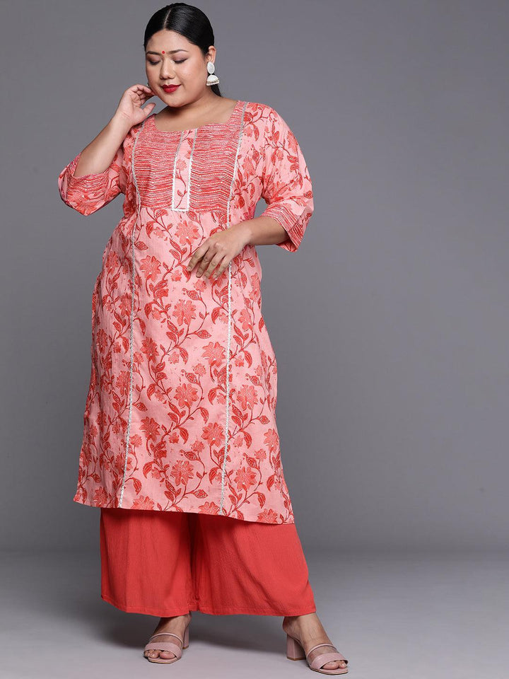 Plus Size Pink Printed Cotton Kurta - ShopLibas
