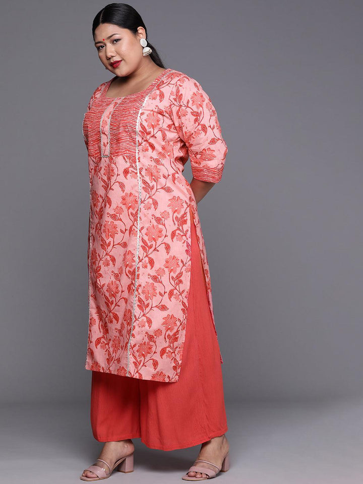 Plus Size Pink Printed Cotton Kurta - ShopLibas