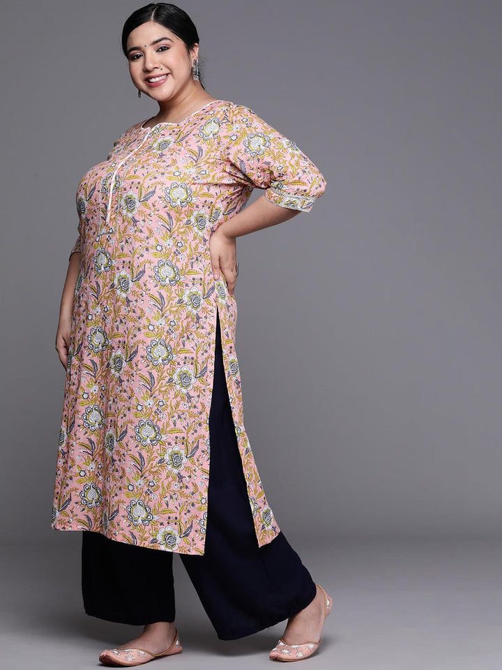 Plus Size Pink Printed Cotton Kurta - ShopLibas