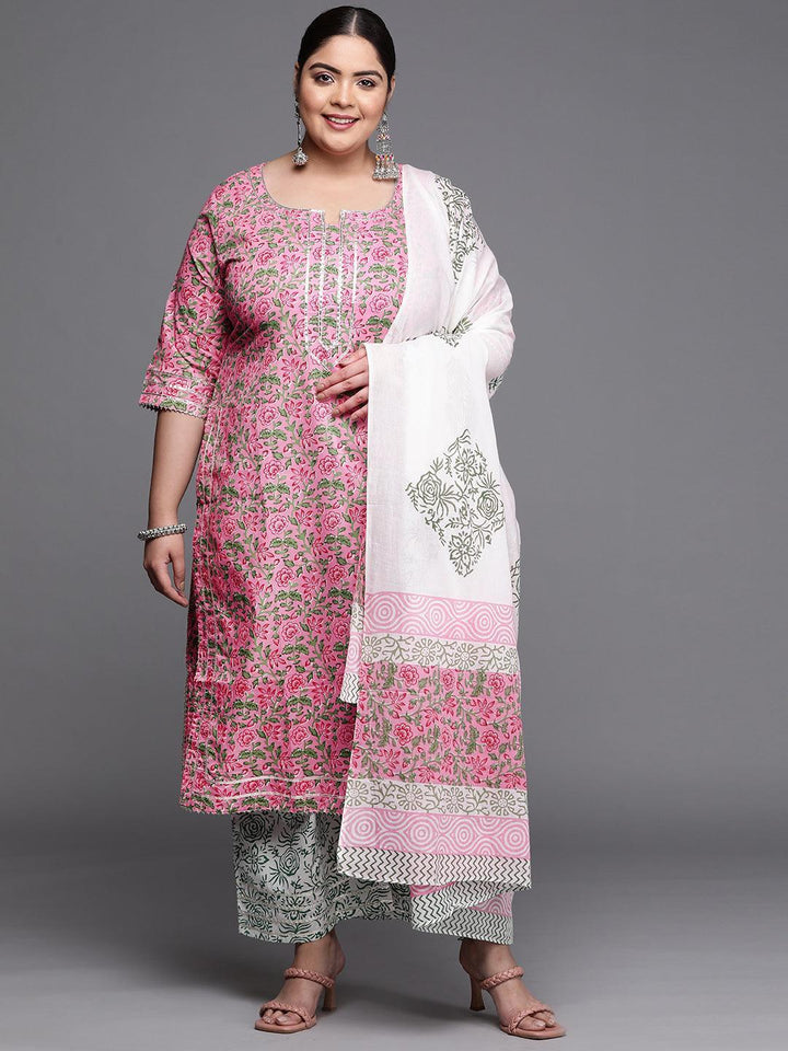 Plus Size Pink Printed Cotton Suit Set - ShopLibas