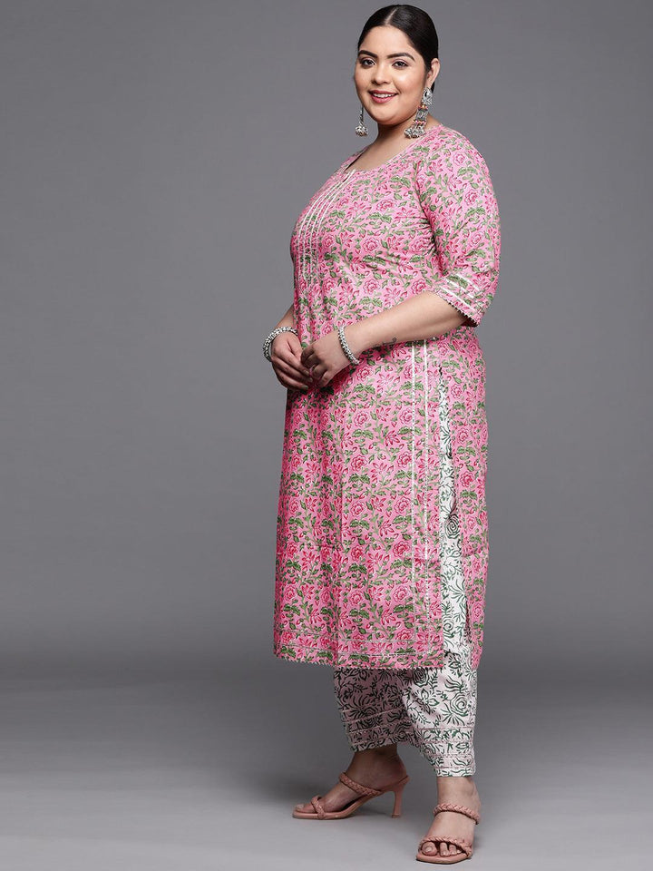 Plus Size Pink Printed Cotton Suit Set - ShopLibas