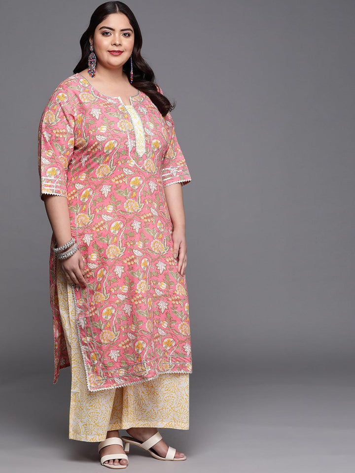 Plus Size Pink Printed Cotton Suit Set - ShopLibas