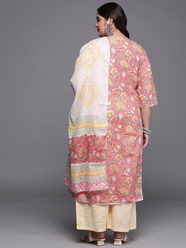 Plus Size Pink Printed Cotton Suit Set - ShopLibas