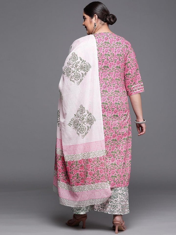 Plus Size Pink Printed Cotton Suit Set - ShopLibas
