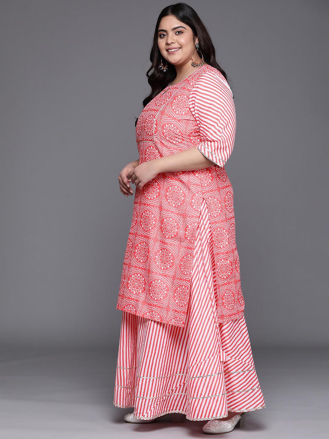 Plus Size Pink Printed Cotton Suit Set - ShopLibas 