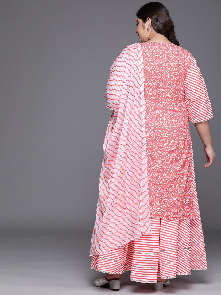Plus Size Pink Printed Cotton Suit Set