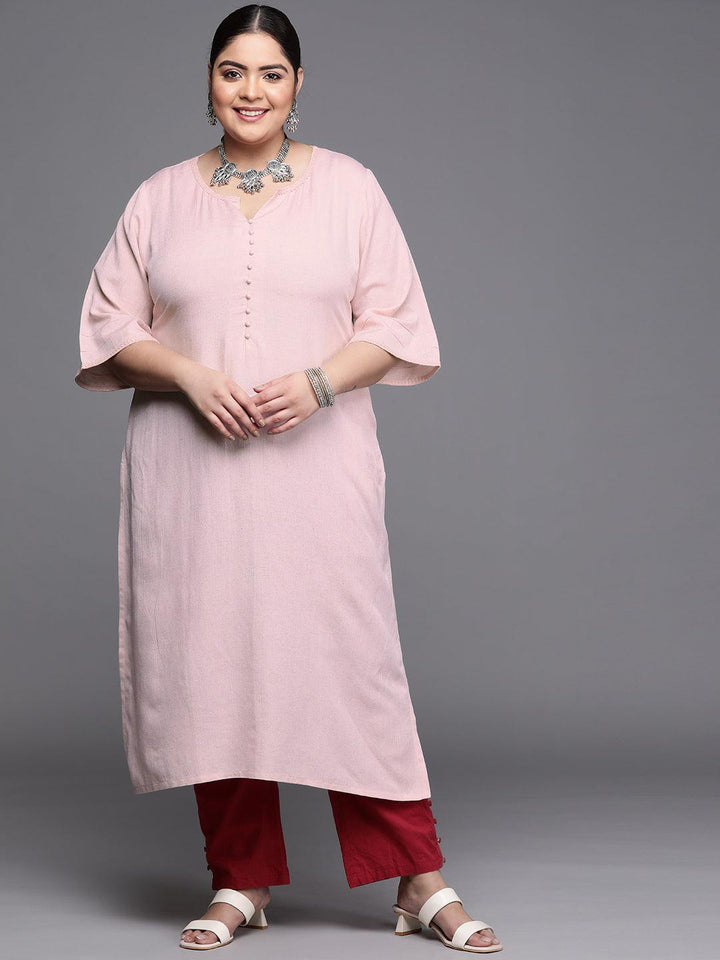 Plus Size Pink Solid Rayon Kurta - ShopLibas