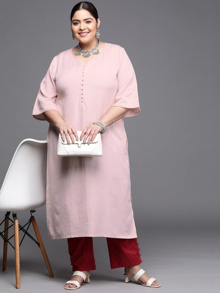 Plus Size Pink Solid Rayon Kurta - ShopLibas