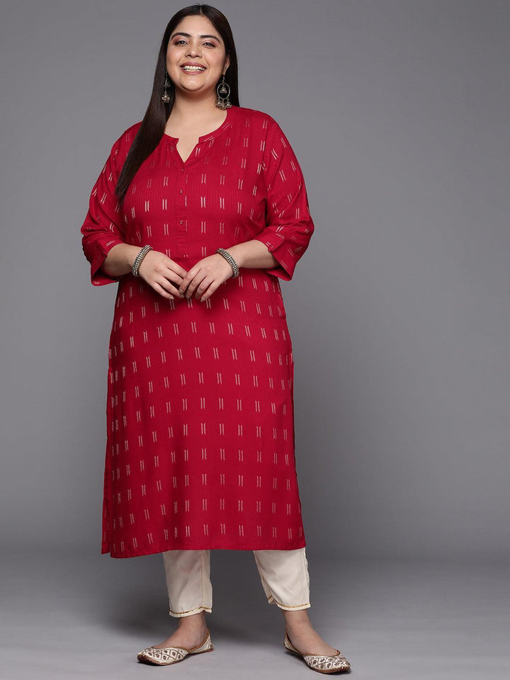 Plus Size Pink Woven Design Rayon Straight Kurta