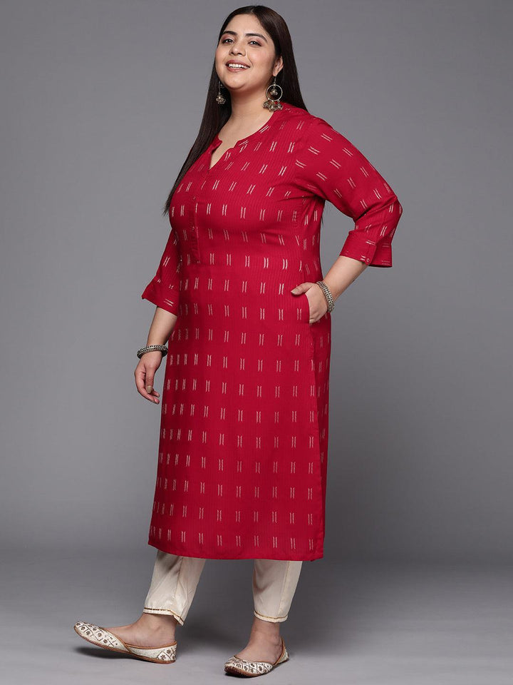 Plus Size Pink Woven Design Rayon Straight Kurta