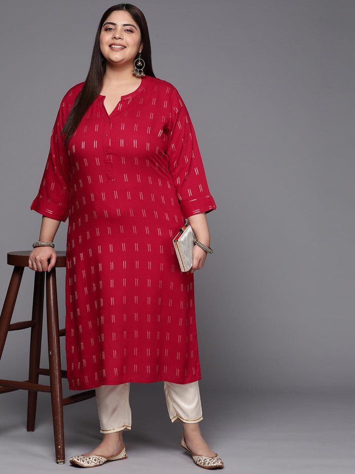 Plus Size Pink Woven Design Rayon Straight Kurta