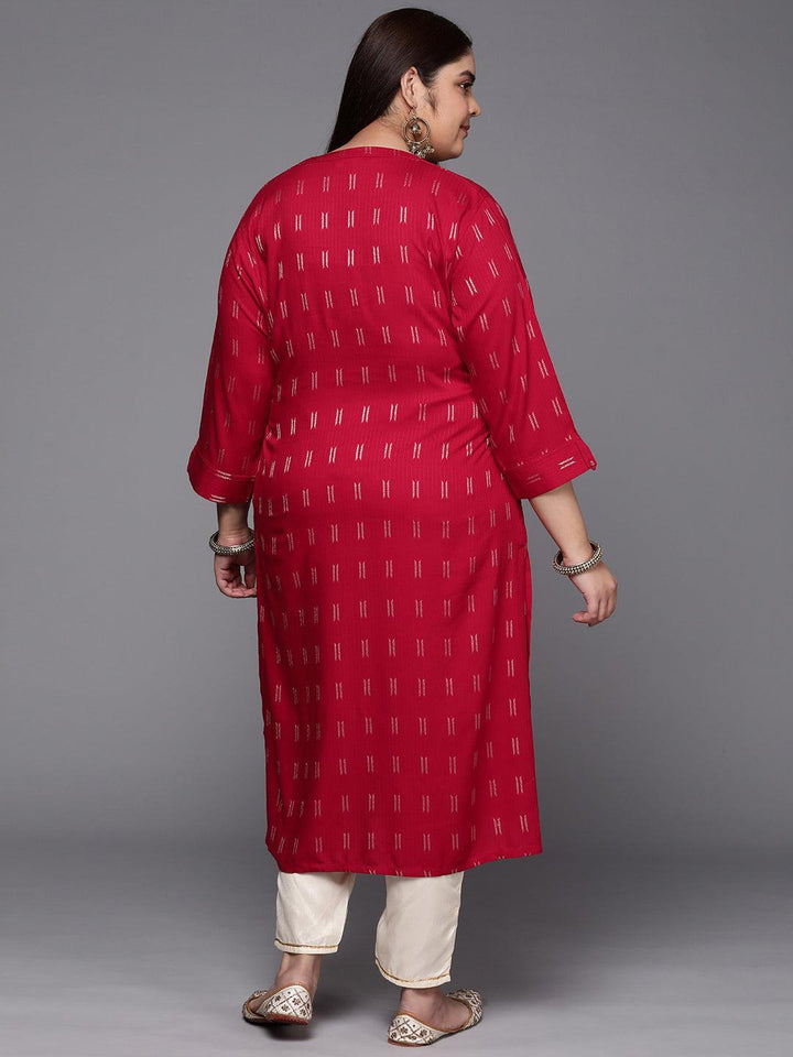 Plus Size Pink Woven Design Rayon Straight Kurta