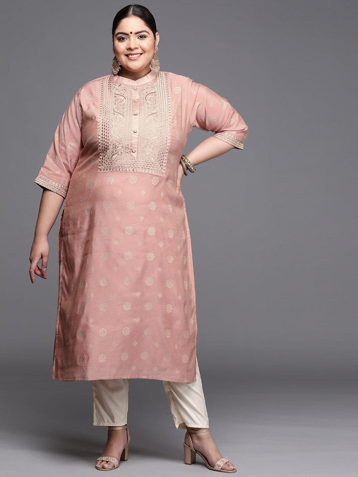 Plus Size Pink Yoke Design Chanderi Silk Kurta - ShopLibas