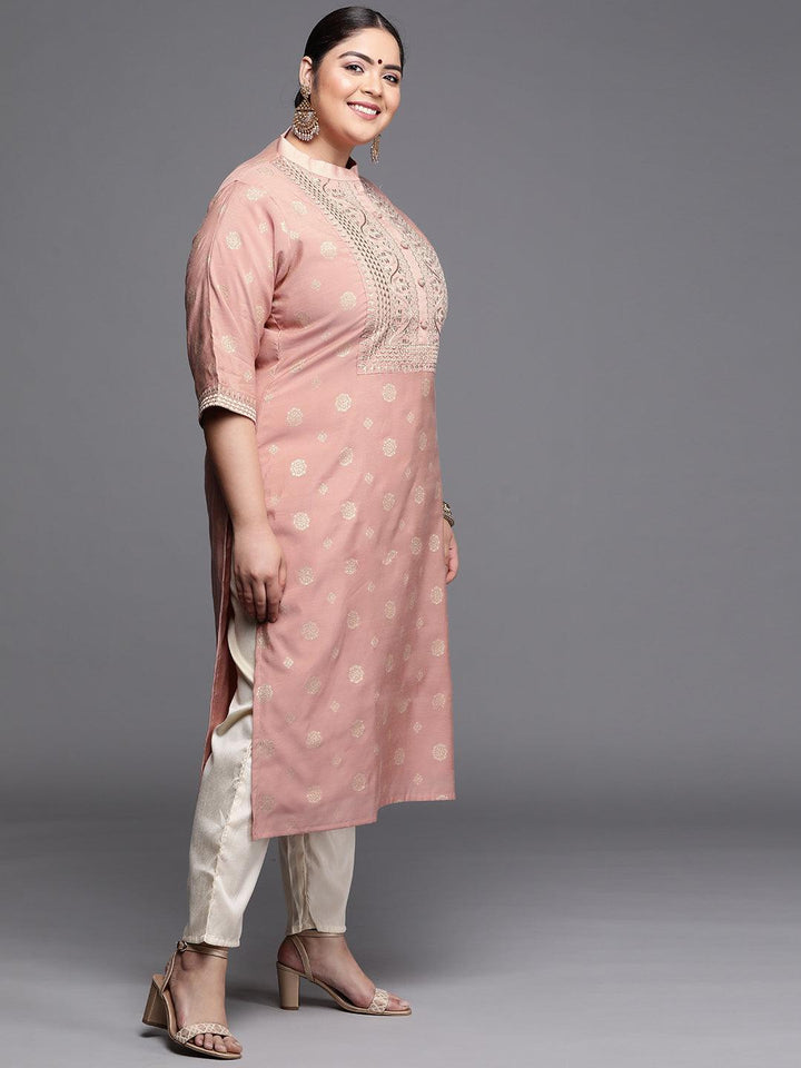 Plus Size Pink Yoke Design Chanderi Silk Kurta - ShopLibas