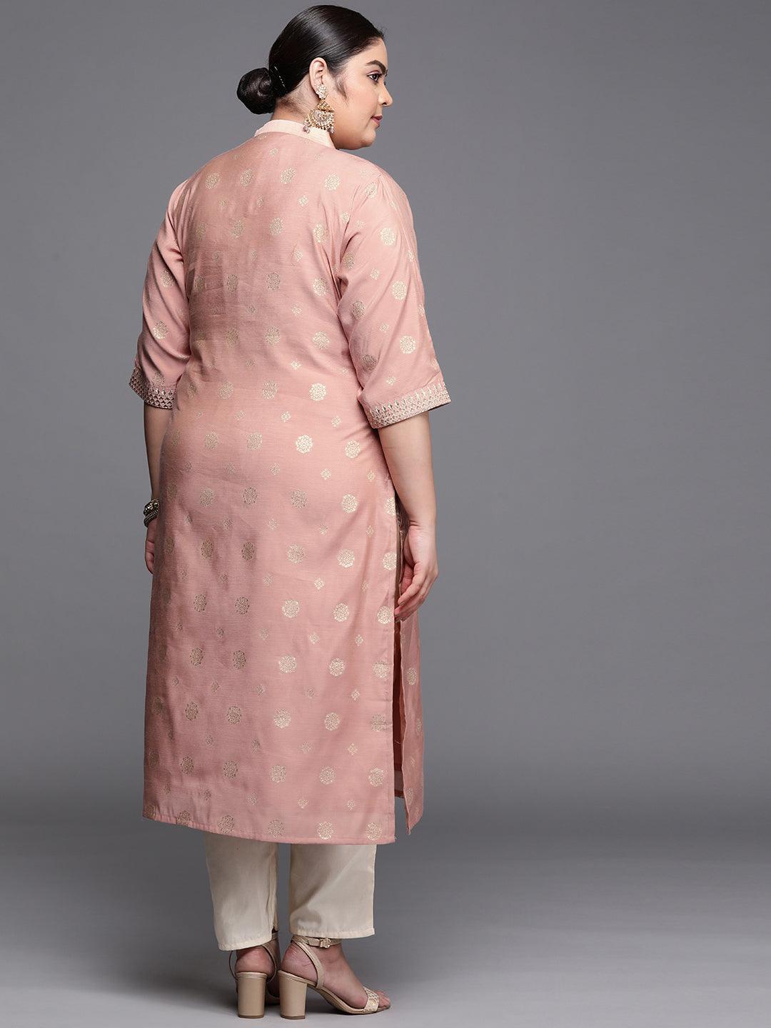Plus Size Pink Yoke Design Chanderi Silk Kurta - ShopLibas