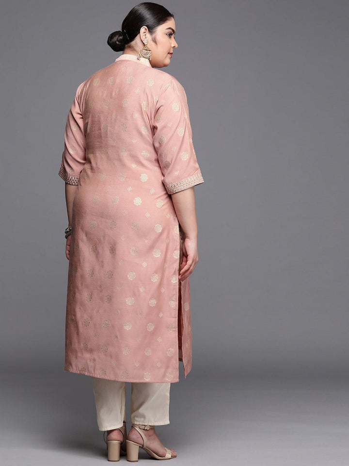 Plus Size Pink Yoke Design Chanderi Silk Kurta - ShopLibas