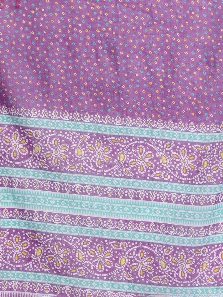Plus Size Purple Printed Cotton Straight Kurta With Palazzos & Dupatta