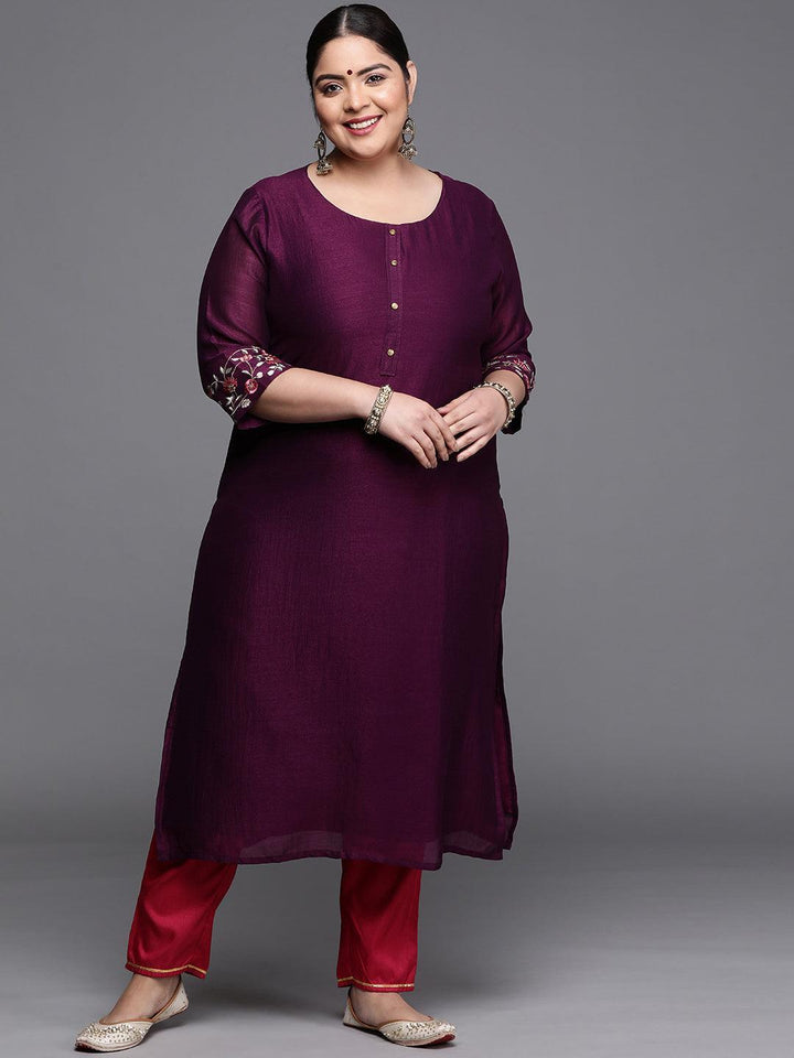 Plus Size Purple Solid Silk Kurta - ShopLibas