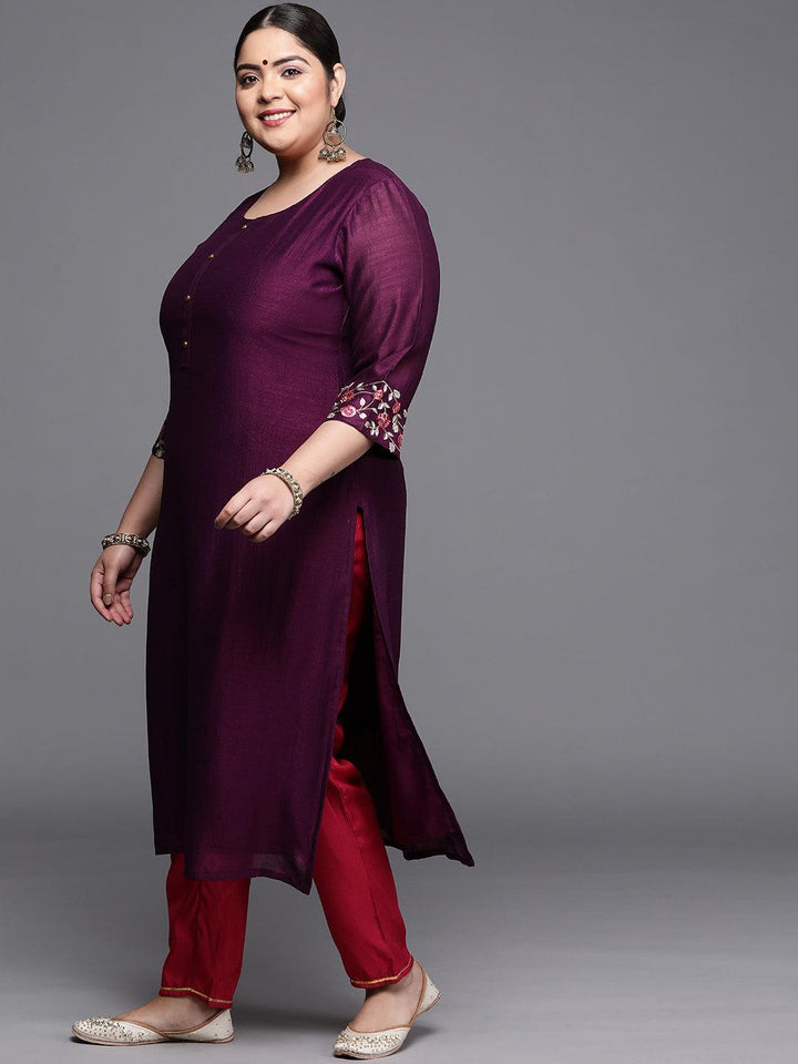 Plus Size Purple Solid Silk Kurta - ShopLibas