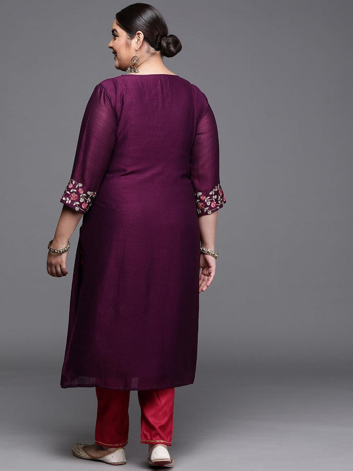 Plus Size Purple Solid Silk Kurta - ShopLibas