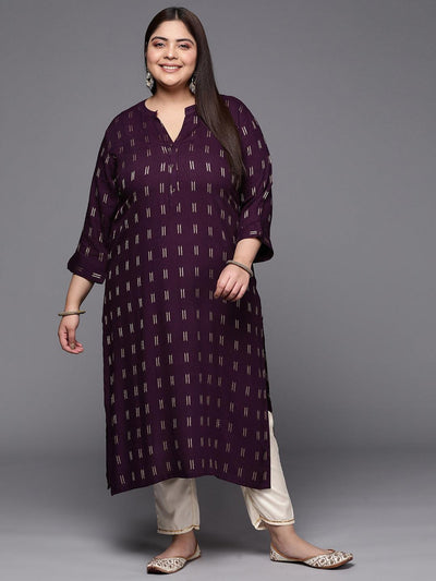 Plus Size Purple Woven Design Rayon Straight Kurta - ShopLibas