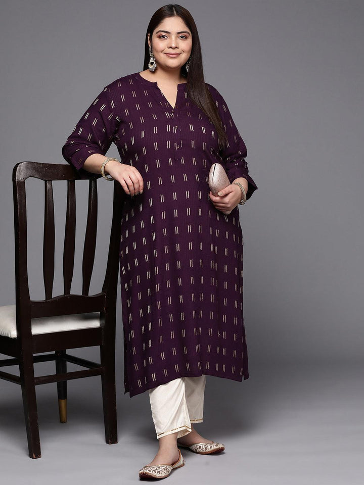 Plus Size Purple Woven Design Rayon Straight Kurta