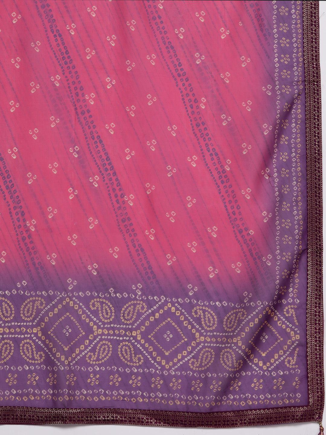 Plus Size Purple Woven Design Silk Blend Straight Suit Set - Libas 