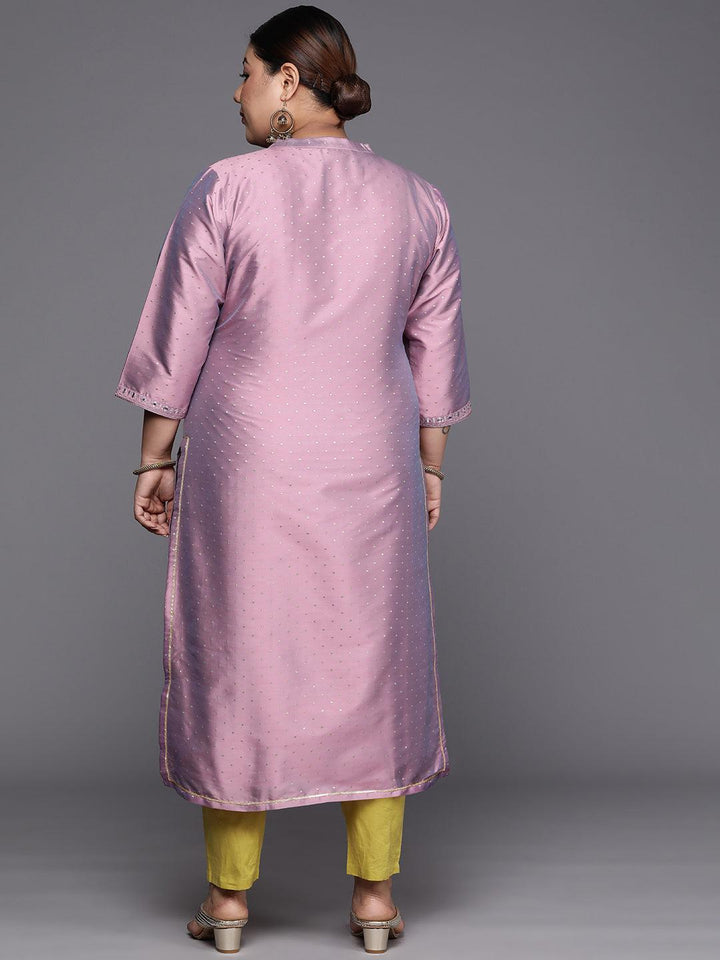 Plus Size Purple Yoke Design Art Silk Straight Kurta