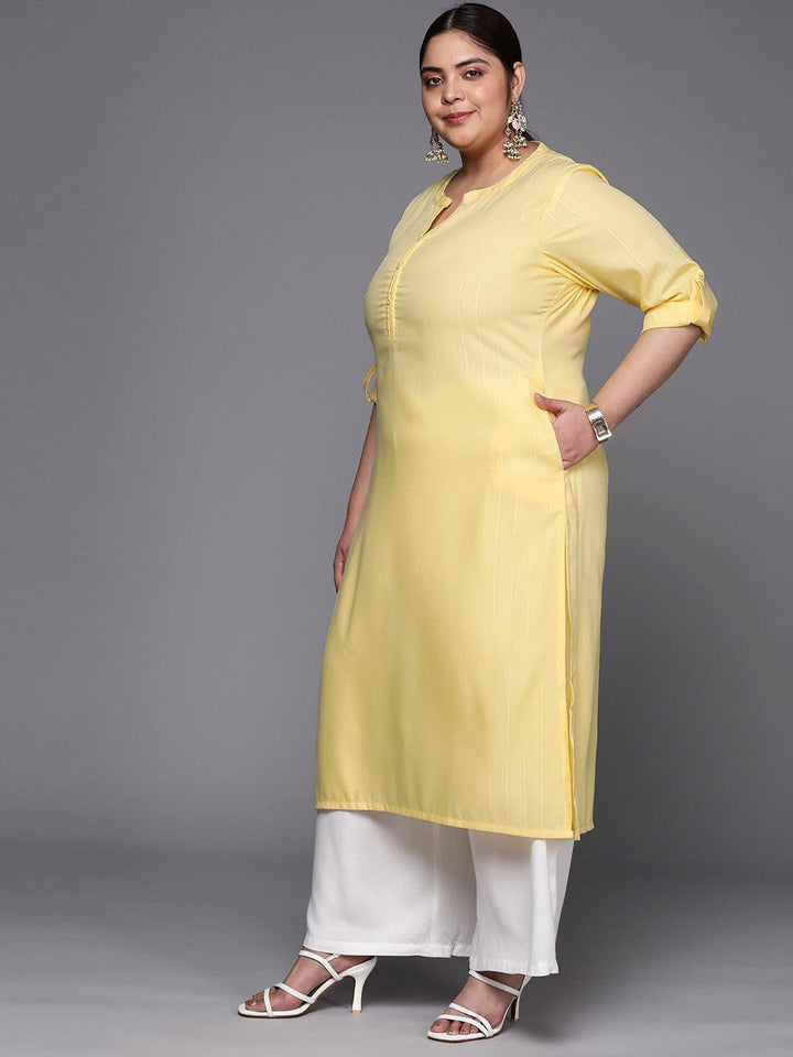 Plus Size Yellow Woven Design Rayon Straight Kurta