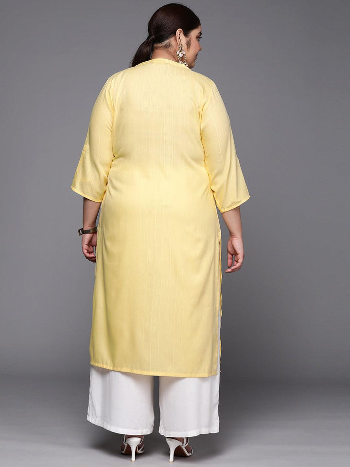 Plus Size Yellow Woven Design Rayon Straight Kurta