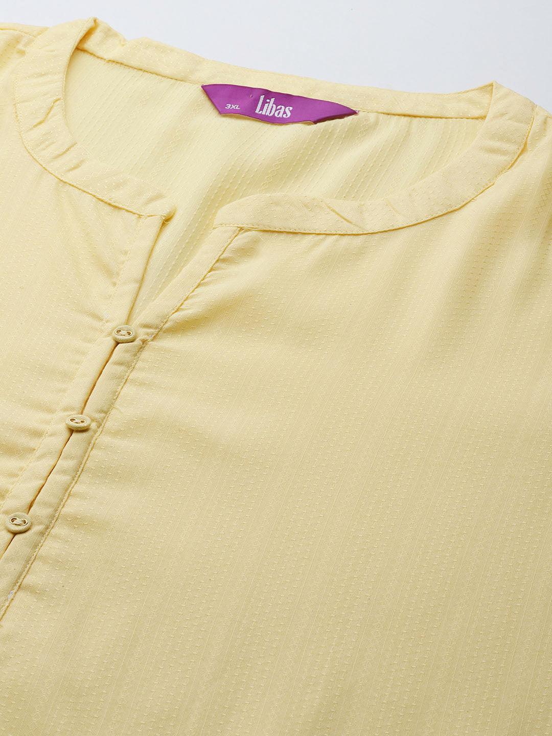 Plus Size Yellow Woven Design Rayon Straight Kurta - ShopLibas 